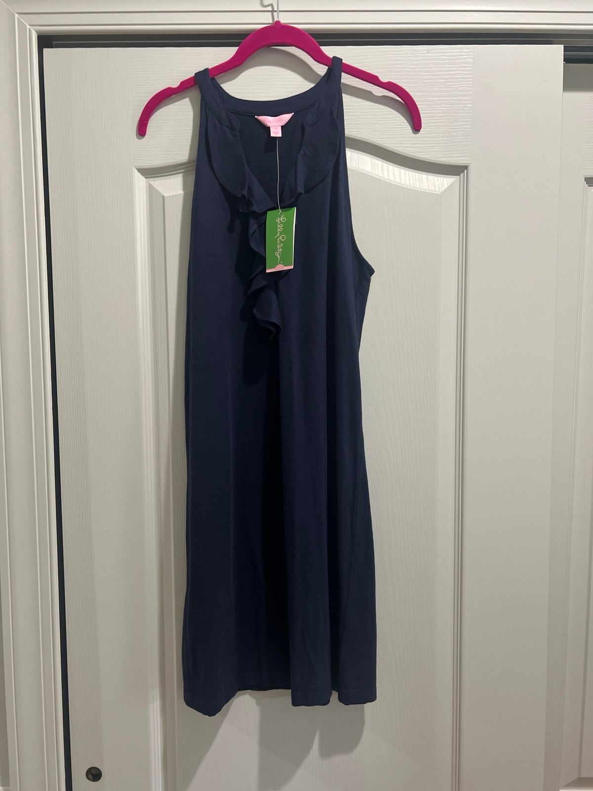 NWT Lilly Pulitzer Shay Dress True Navy Pulitzer Small Ruffle Neckline