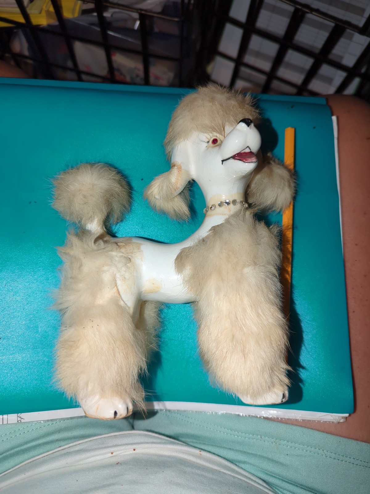 Vintage ceramic and fur poodle
