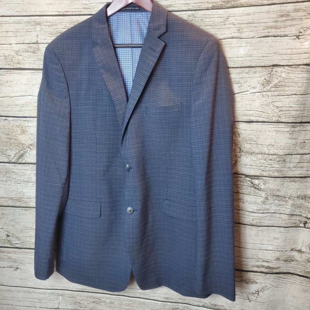 Original Penguin Blazer Men's 42L/36W Blue Plaid Wool Blend Two Button Jacket