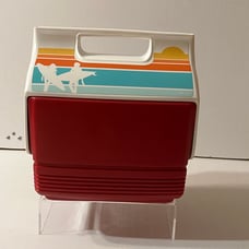 VTG IGLOO Tag Along 6 Can Red w/ Beach Graphic Retro Cooler..