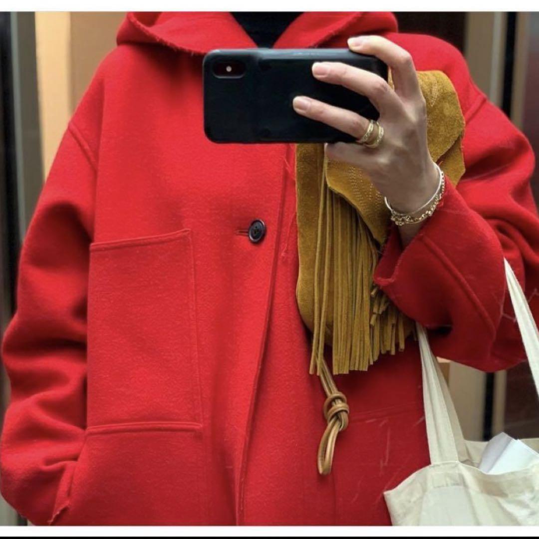 HYKE Haik Long Coat Red Long Coat 1 designed by Ron Herman, Negishi Tanaka Ayako.