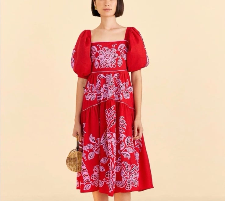 NWT FARM RIO Palm Tree Richelieu Midi Dress
