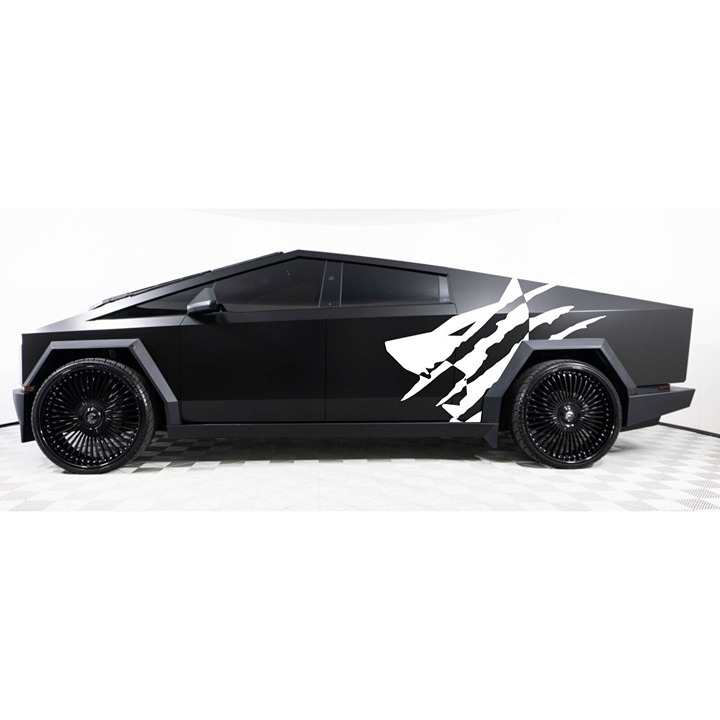 Tesla Cybertruck 2023-2025 Full Side Cyberbeast Logo Scratch Decals Set Graphics