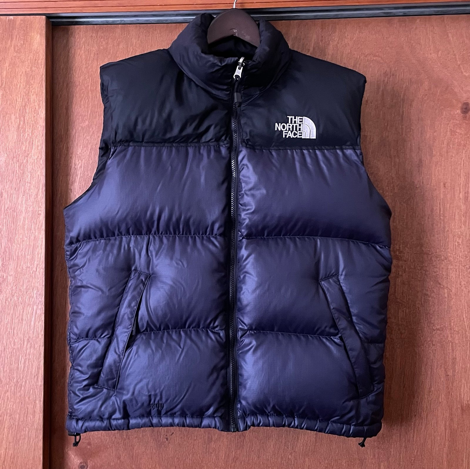 Vintage The North Face Nuptse 700 Down Vest Mens Large Black Grey Hood Jacket