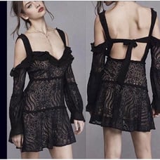 For Love and Lemons Black Lace Dress Cold Shoulder Long Sleeve 265 Retail (o)