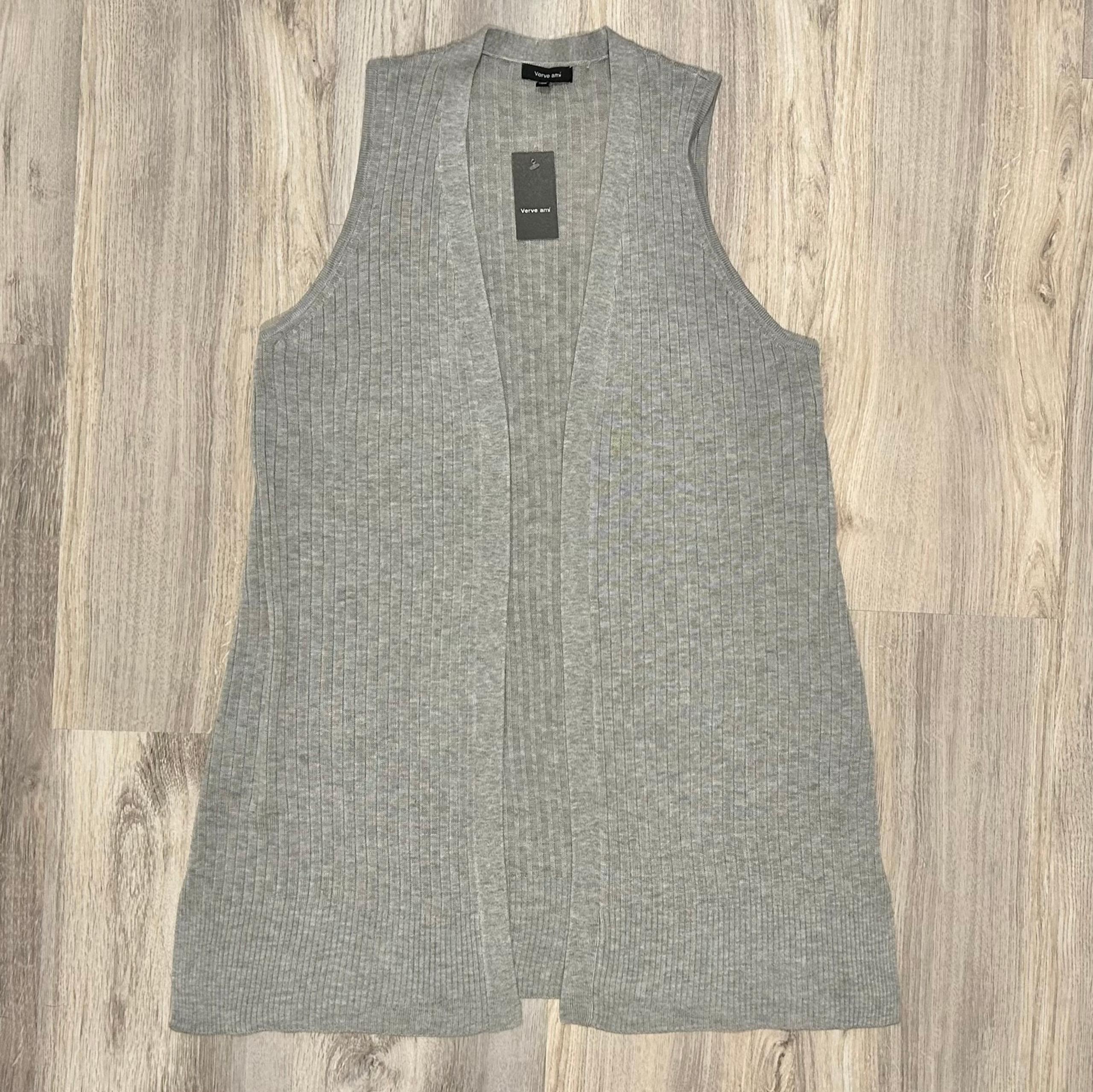 NWT Verve Ami Sleeveless Open Cardigan Duster Vest Light Gray Acrylic Size XL
