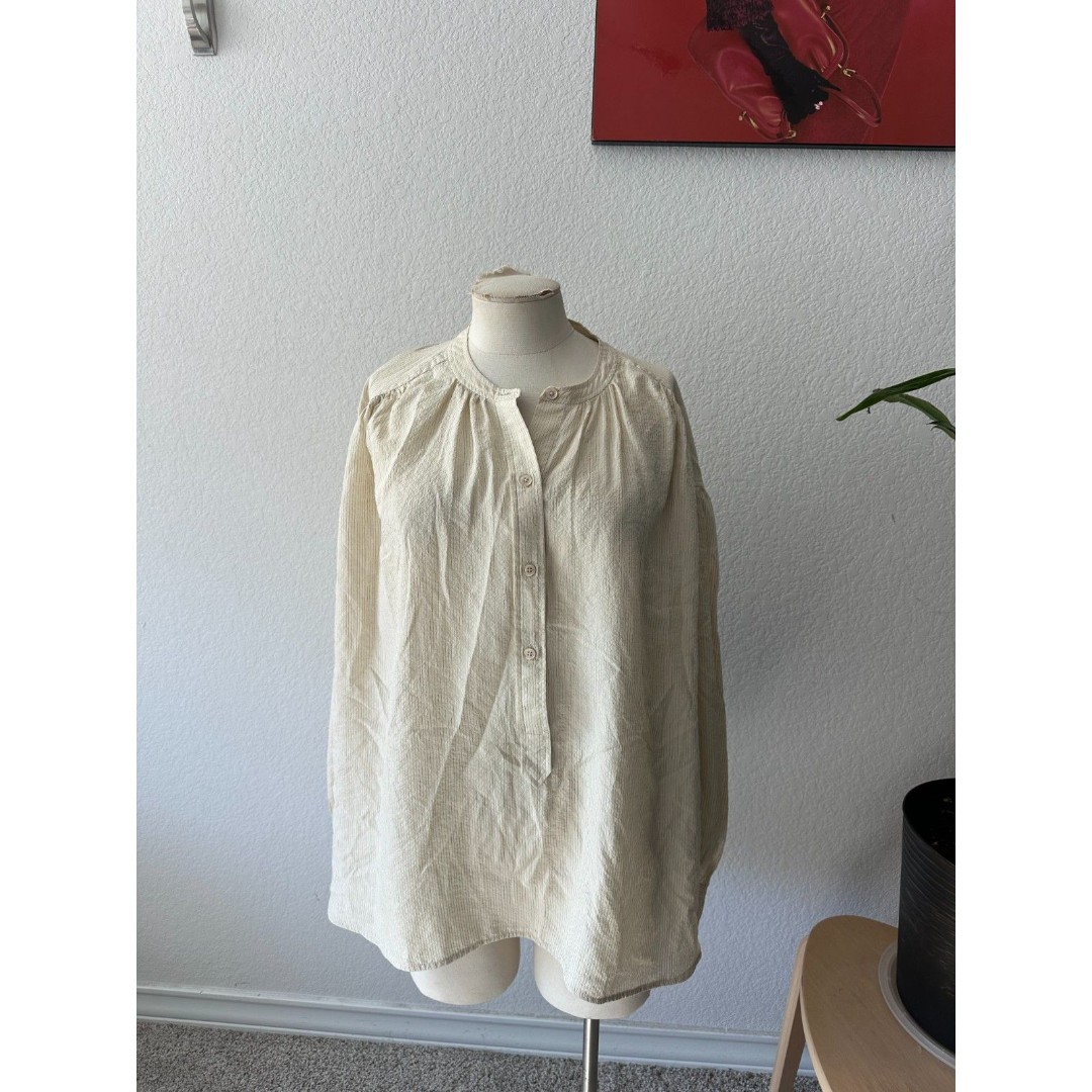 Anine Bing Women's Long Sleeve Silk Button Up Top
