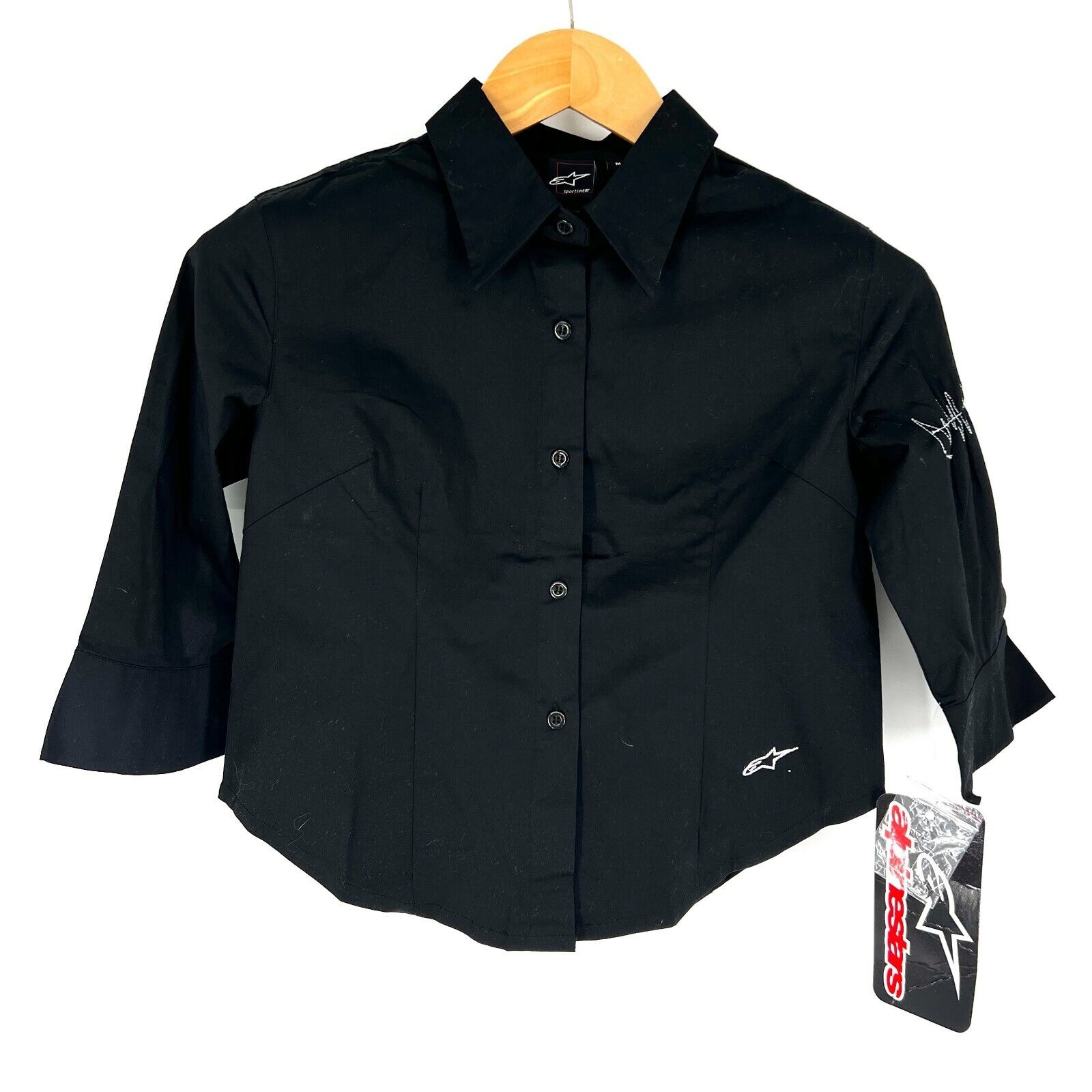 ALPINESTARS Women's Crop Button Up Shirt Size M Black 3/4 Bell Sleeve NWT