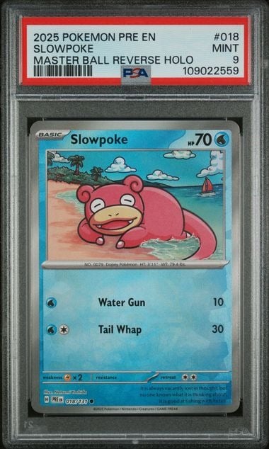 2025 POKEMON PRE EN-PRISMATIC EVOLUTIONS MASTER BALL REVERSE HOLO SLOWPOKE PSA 9