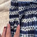 Wide legged lien pants with white and blue batik pattern