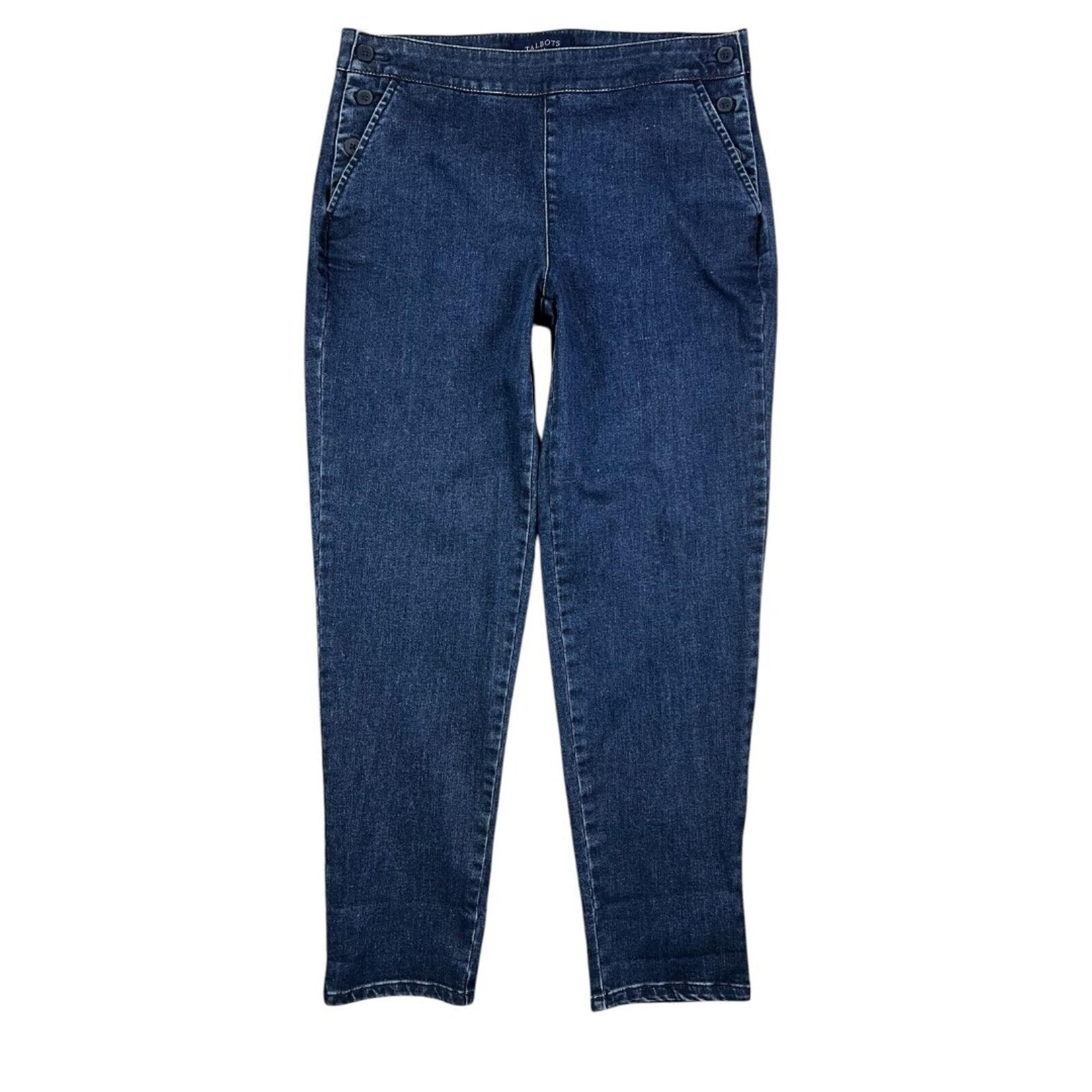 Talbots Double Button Slim Ankle Jeans  Women's Size 4P  Nautical  Dark Denim