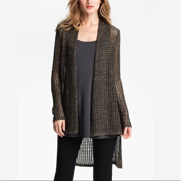 Eileen Fisher Mesh Knit Hi-Lo Cardigan Sweater