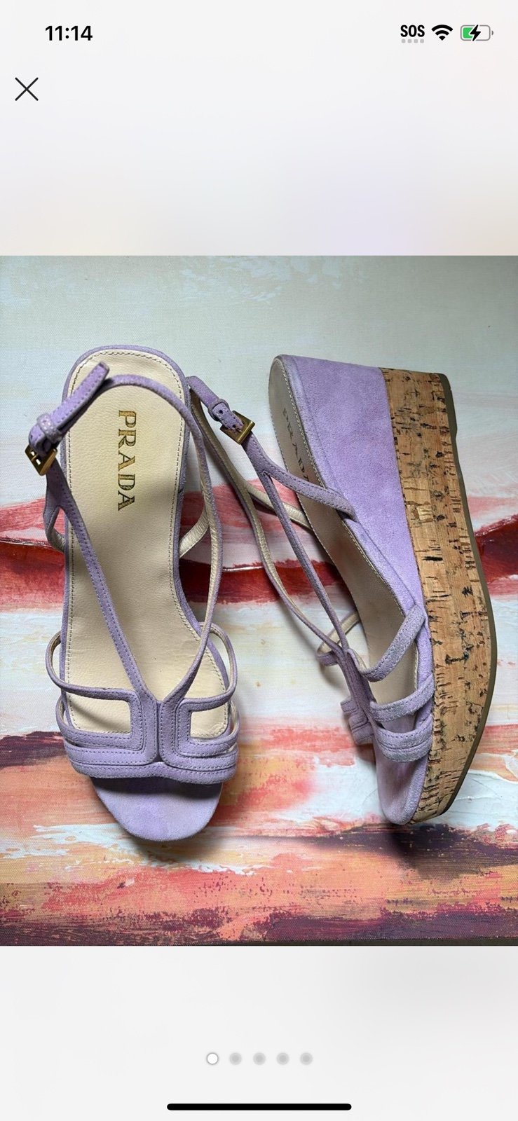 AUTHENTIC Prada Lilac Suede Cork
Platform Wedge Sandals - Strappy Ankle
Buckle