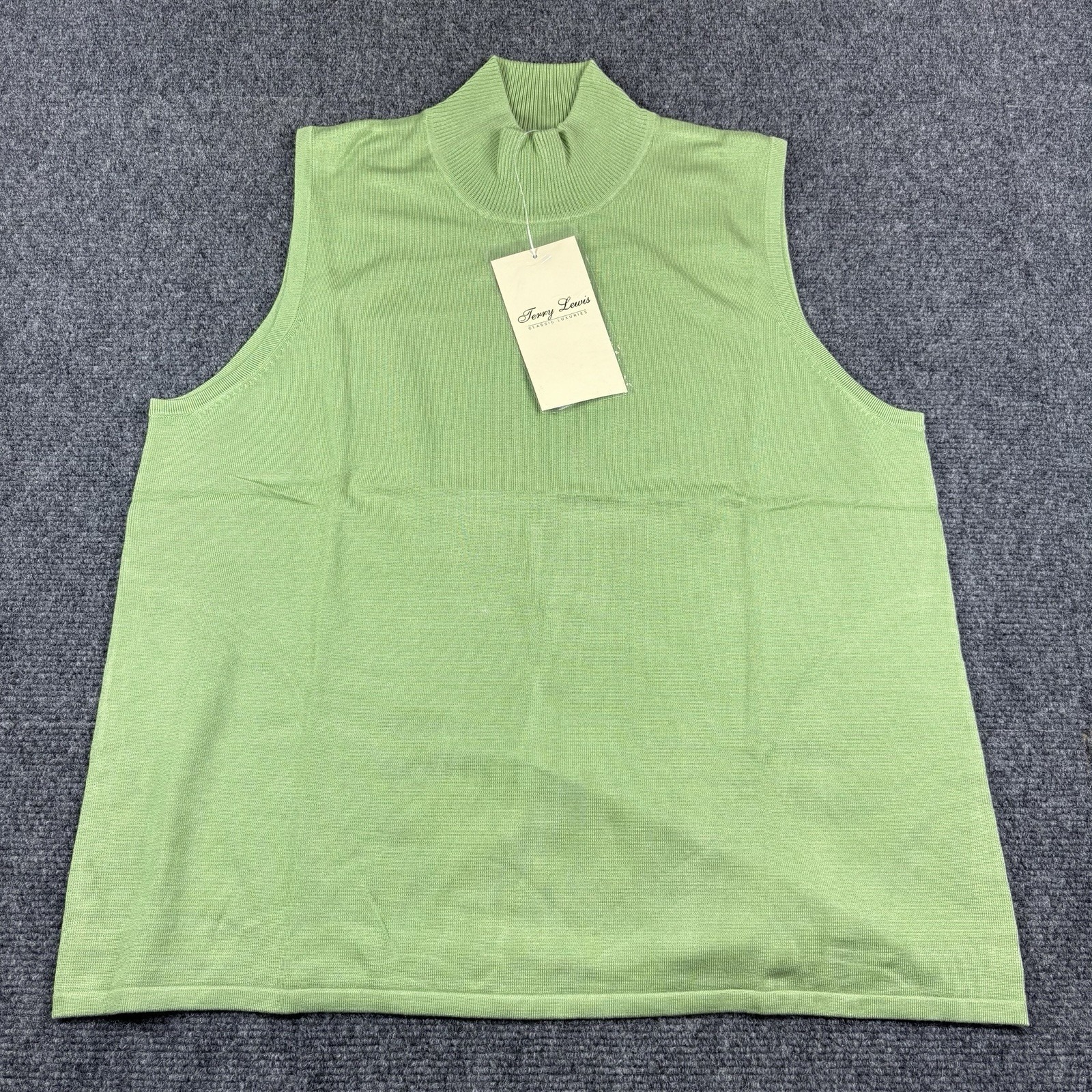 Terry Lewis Classic Luxuries Silk Blend Sleeveless Top Turtleneck Green Stretch