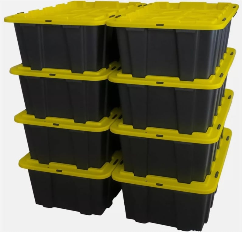 12 Gallon Snap Lid Storage Bin Container Tote Box Durable Plastic Black Set of 8