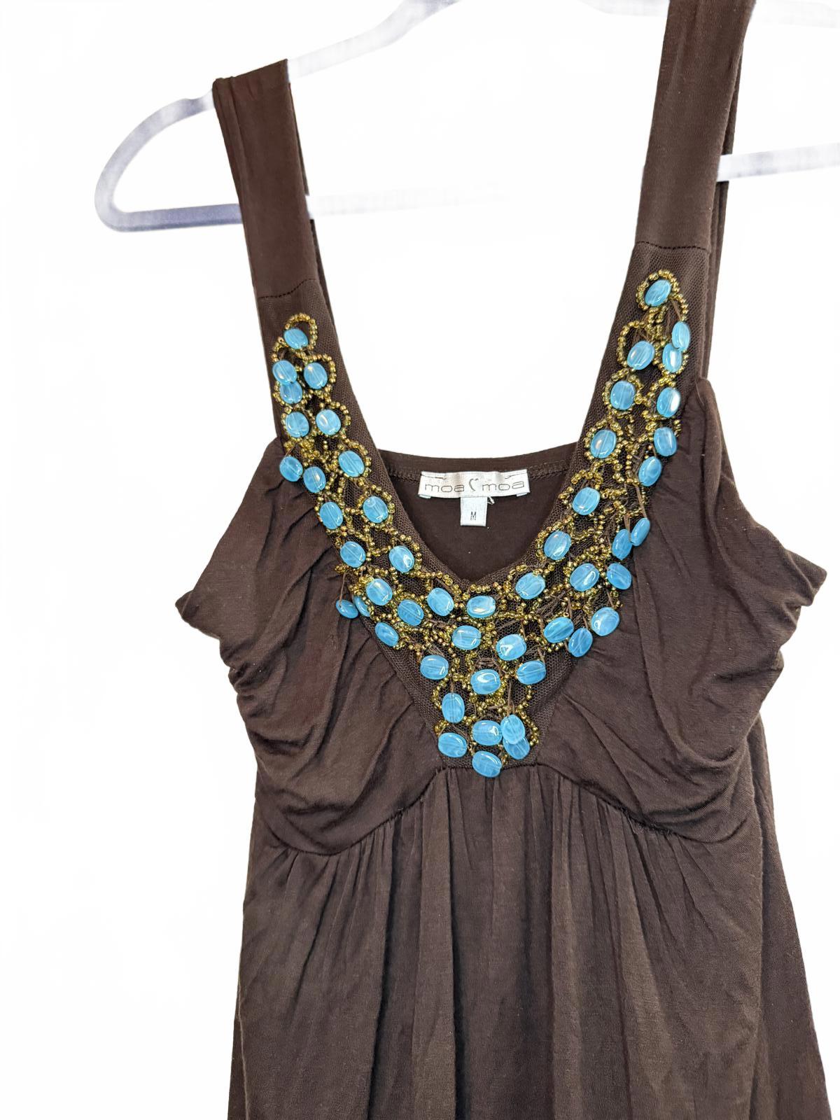 Vintage Y2K 2000s style Dress Turquoise Beaded Neckline
