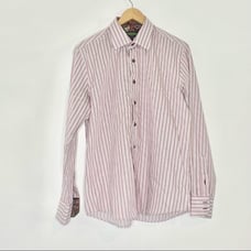 Mens Inserch Icon jacquard cotton pink black striped check dress shirt L
