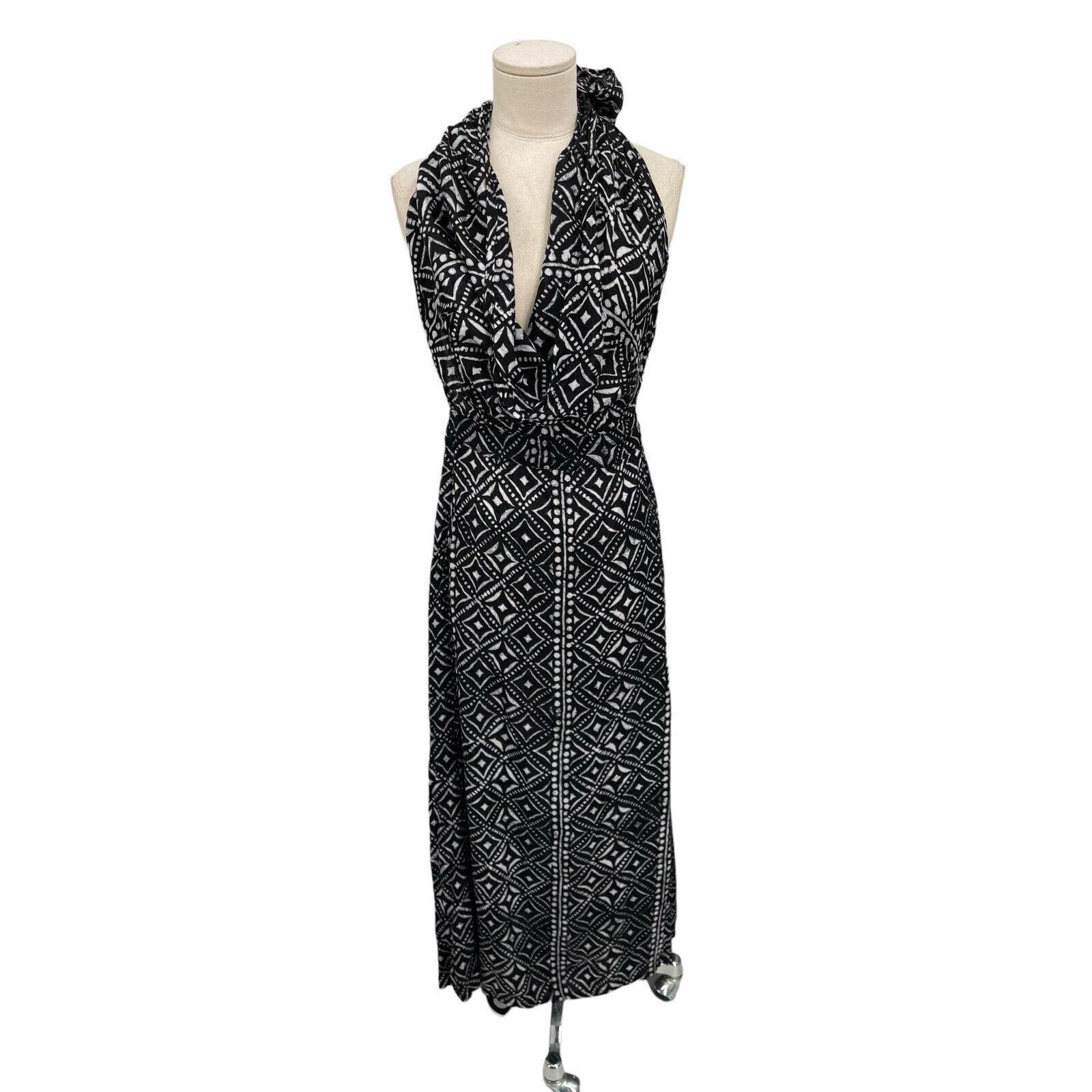 Noa Noa Dress Halter Draped Neck Maxi Black White Batik Print Size Medium