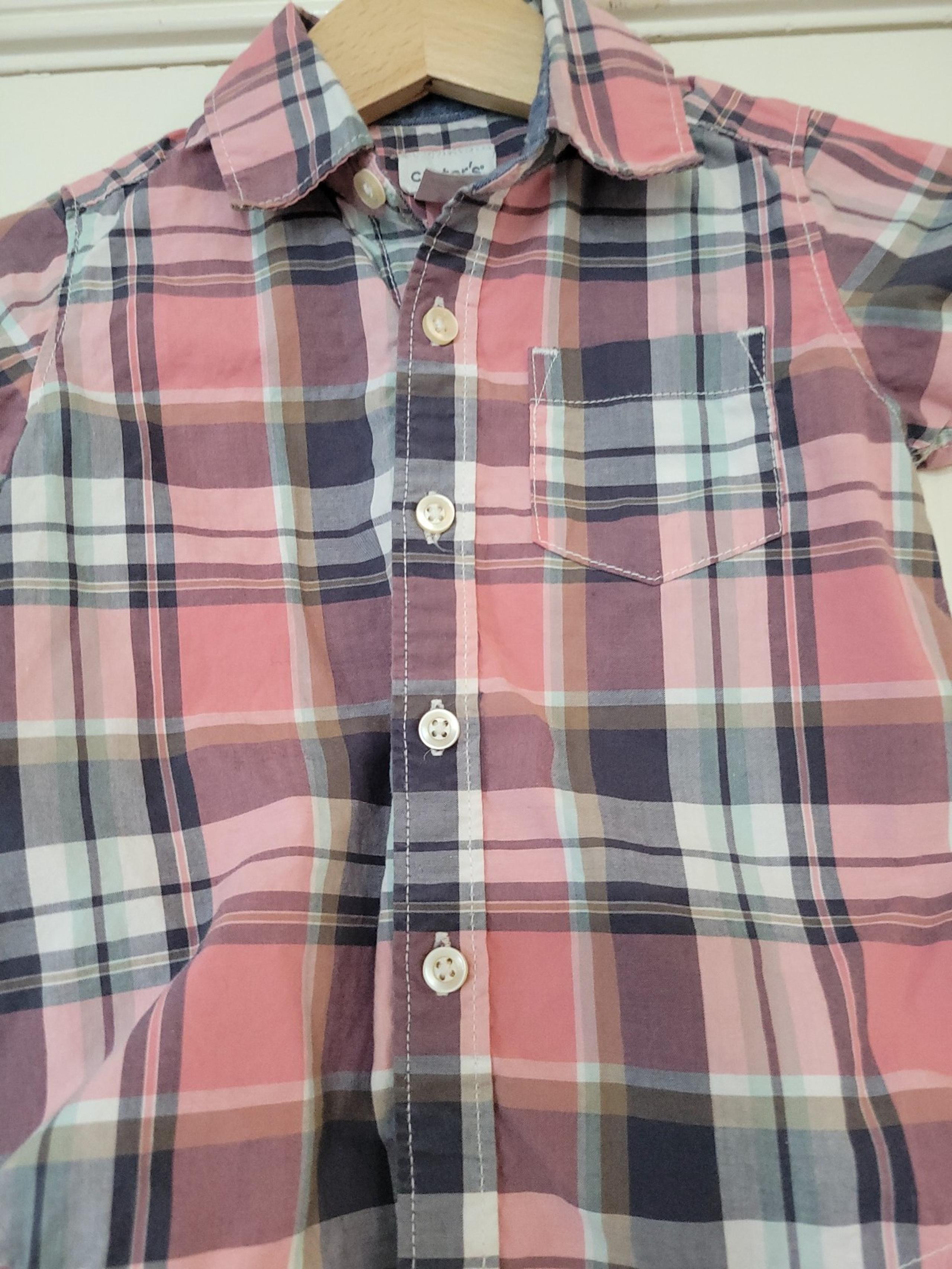Carters Baby Boy Pink Gray Cream Plaid Shirt Buttondown 
9 Months Chest Pocket