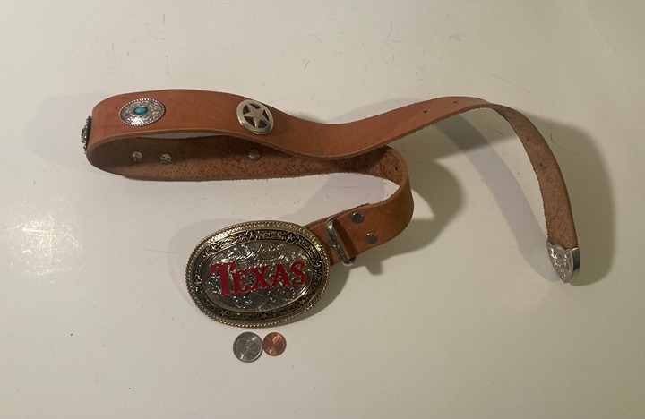 Vintage Leather Belt Buckle, and Belt, Texas, Brown Leather, Nice, Unique