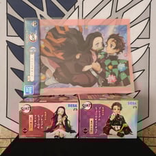 Tanjiro & Nezuko Perching Noodle Stopper Figure Set with Visual Board Poster