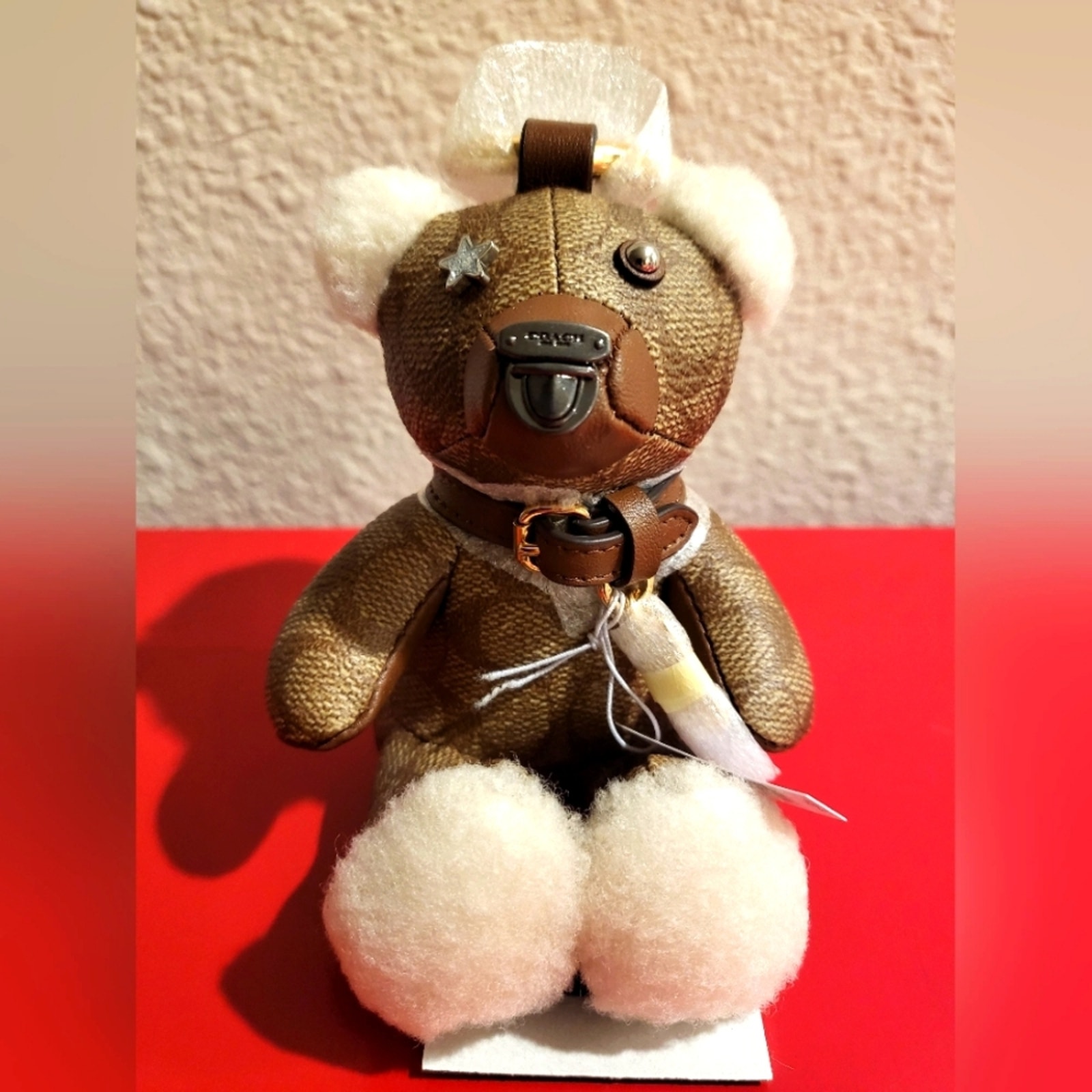 Coach Bear Bag Charm Signature Canvas Keychain Collectible Limited Brown
