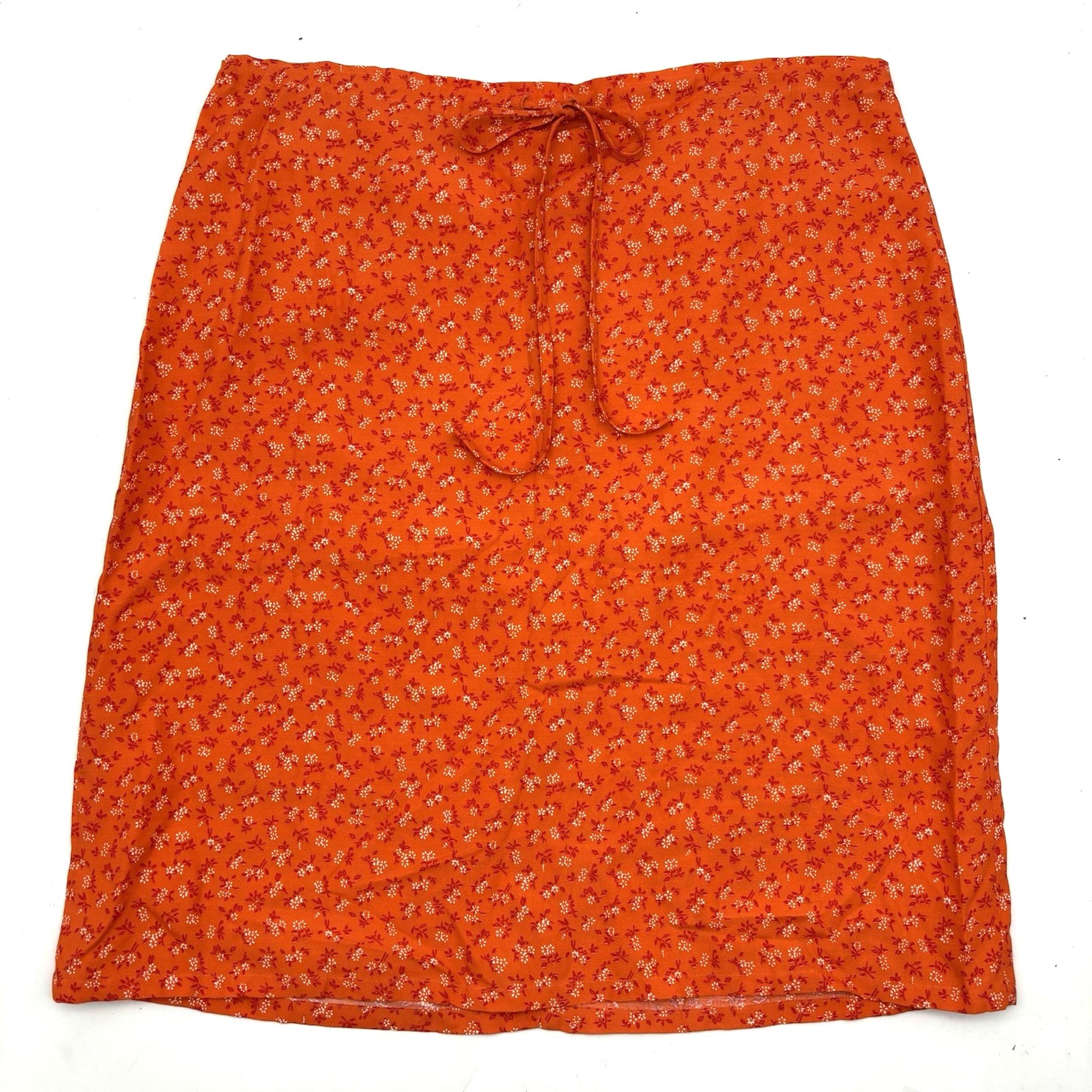 Vintage 90s ESPIRIT Orange Floral Print Drawstring Skirt 7/8 30x20" USA Made