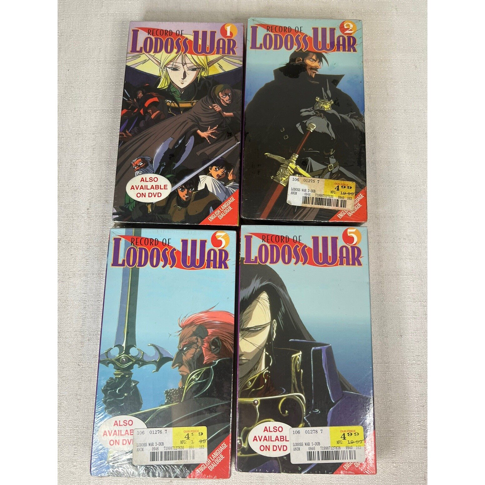 Record of Lodoss War Vol 1,2,3,5 VHS 1995 English Language Dub Bundle WaterMarks