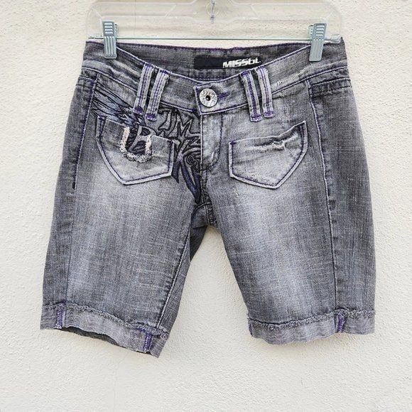 MISS SIXTY Women's Y2K Low Rise Jeans Shorts Denim 100% Cotton Gray Size 26
