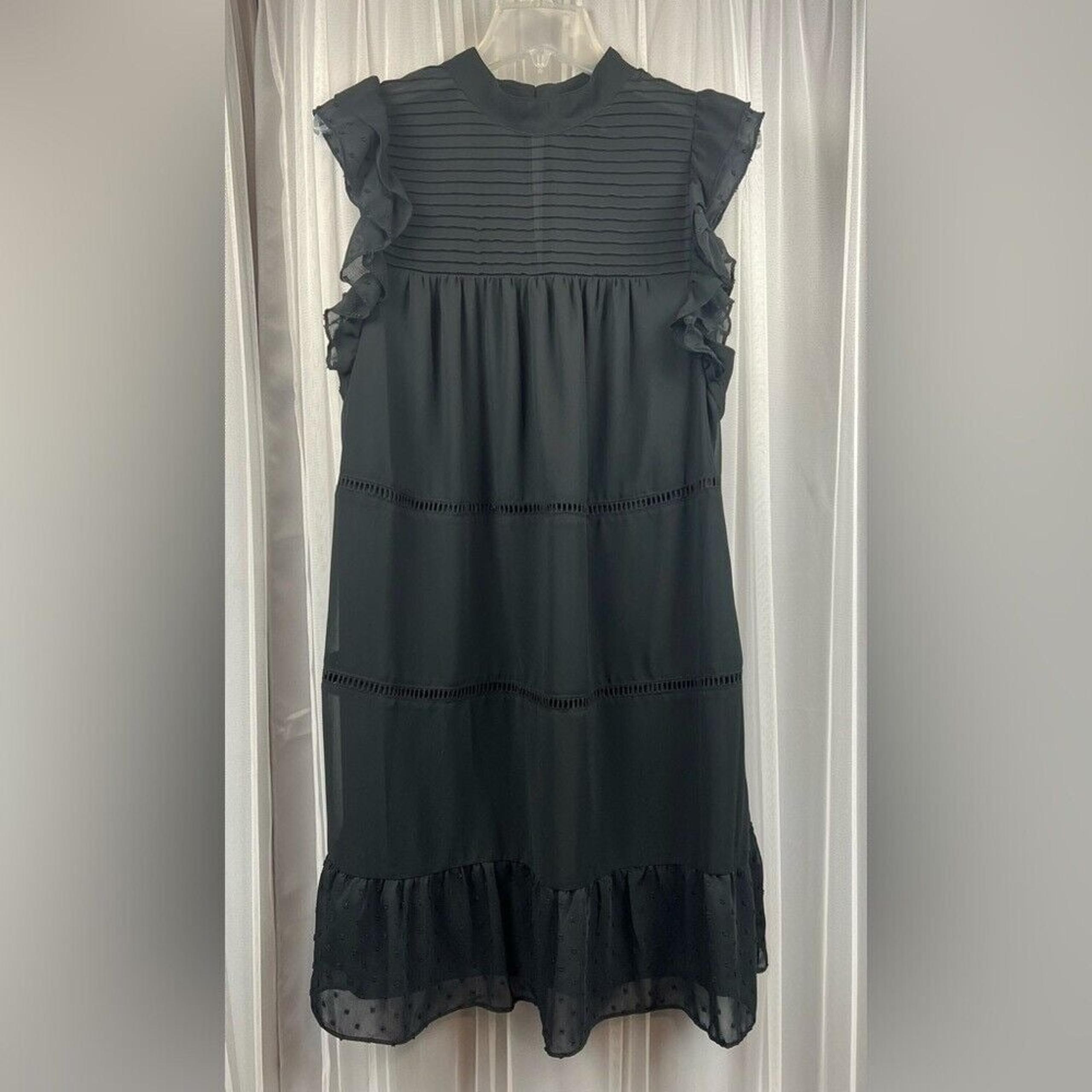 Who What Wear High Collar Shift Tiered Cottage Core Short Black Dress Women's M