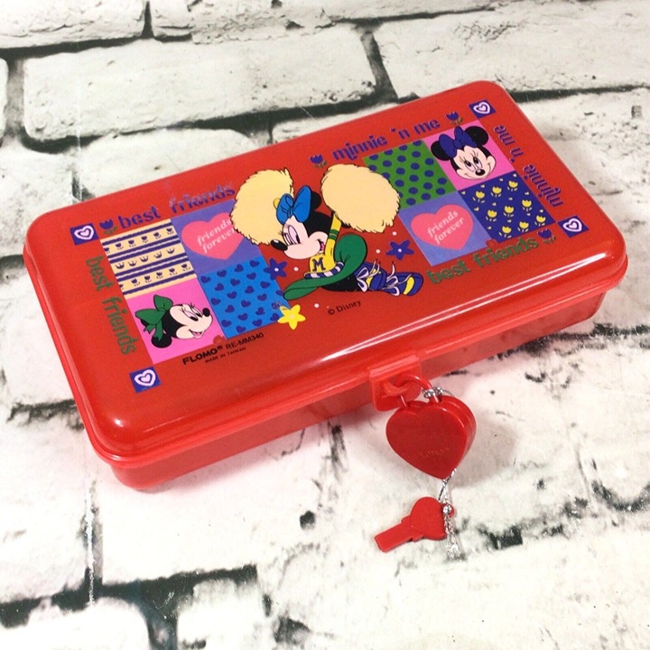 Vintage Flomo Disney Minnie ‘n Me Pencil Case With Heart Shaped Lock W/Key Rare
