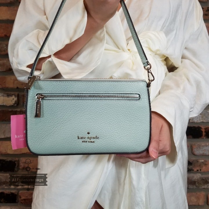 Kate Spade Leila Pebble Leather Convertible Wristlet Wallet Clutch Pistachio NWT