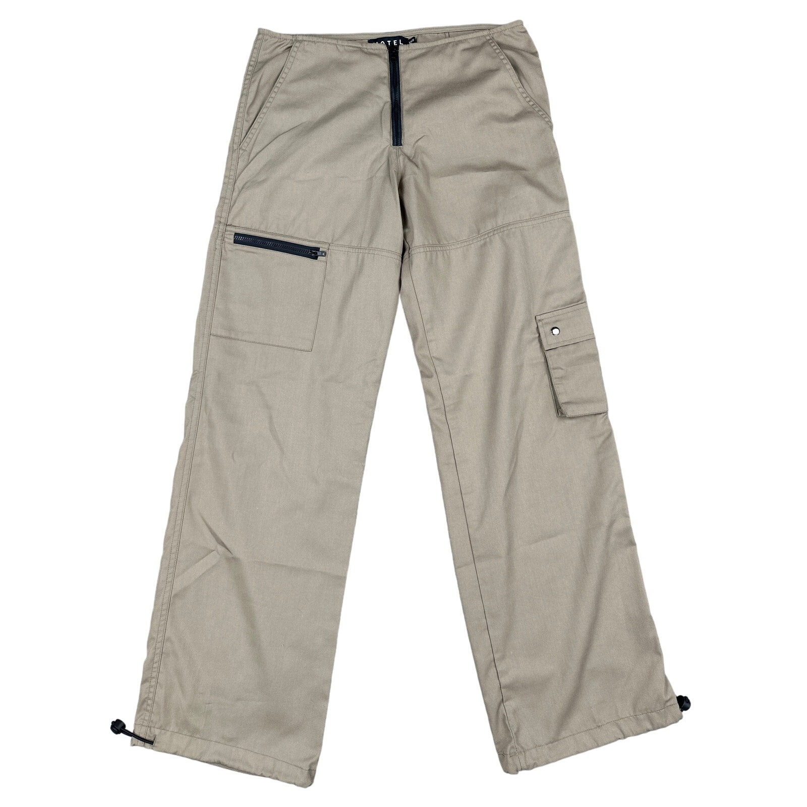 Motel - Zip Front Cargo Parachute Pants in Tan