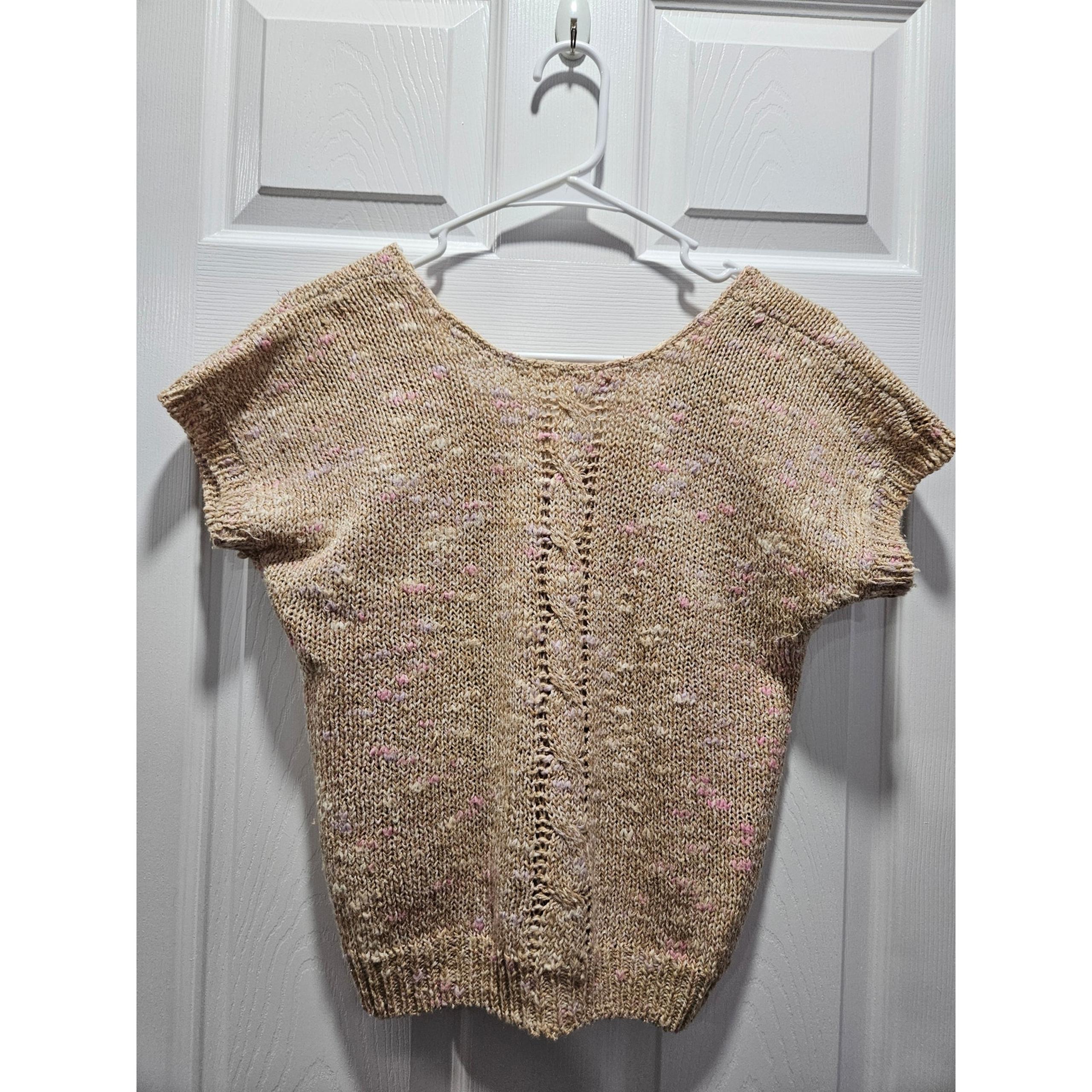 Vintage Jonathan Martin Glam Glittery Beige Cropped Sweater Size M Linen Blend