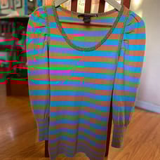 Smythe Nordstrom Striped Rib Puff Sleeve Cotton Blend Sweater - EUC - Size Small