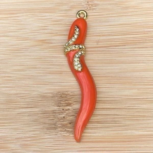 Kenneth Jay Lane Orange Chili Pepper Pendant for Necklace w/Crystal Details EUC!