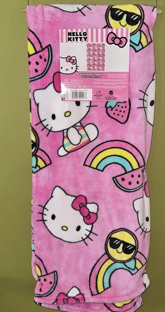 NEW Hello Kitty Pink Tie Dye Rainbow Plush 50 x 70 Throw Blanket By Sanrio