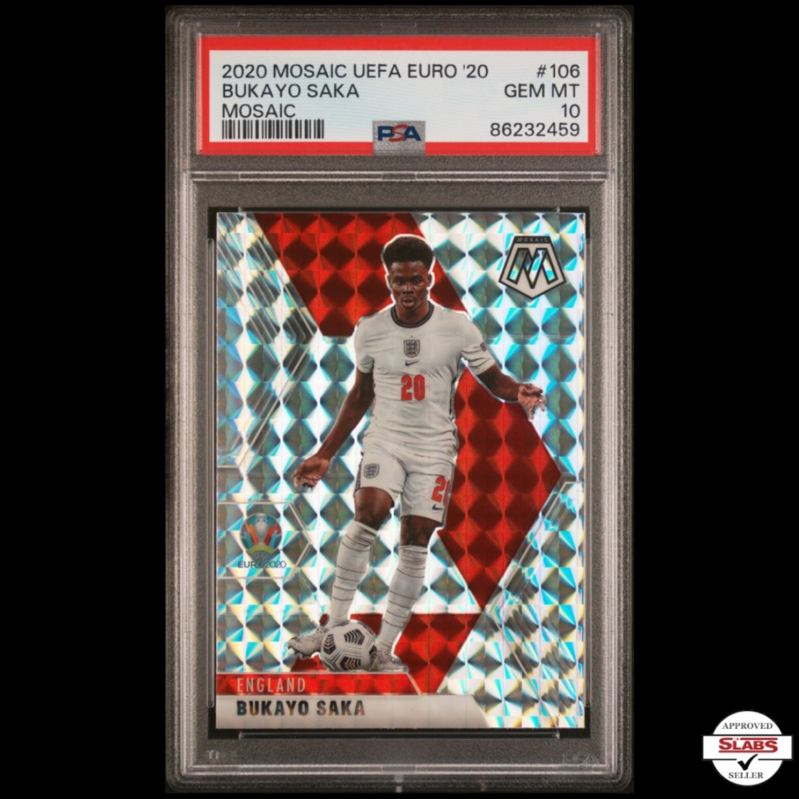 PSA 10 Gem Mint 2021 Panini Mosaic Euro 2020 Silver Prizm #106 Bukayo Saka SP