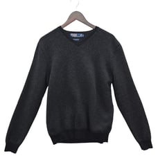 Polo Ralph Lauren Sweater Mens Large Merino Wool Gray Black V Neck