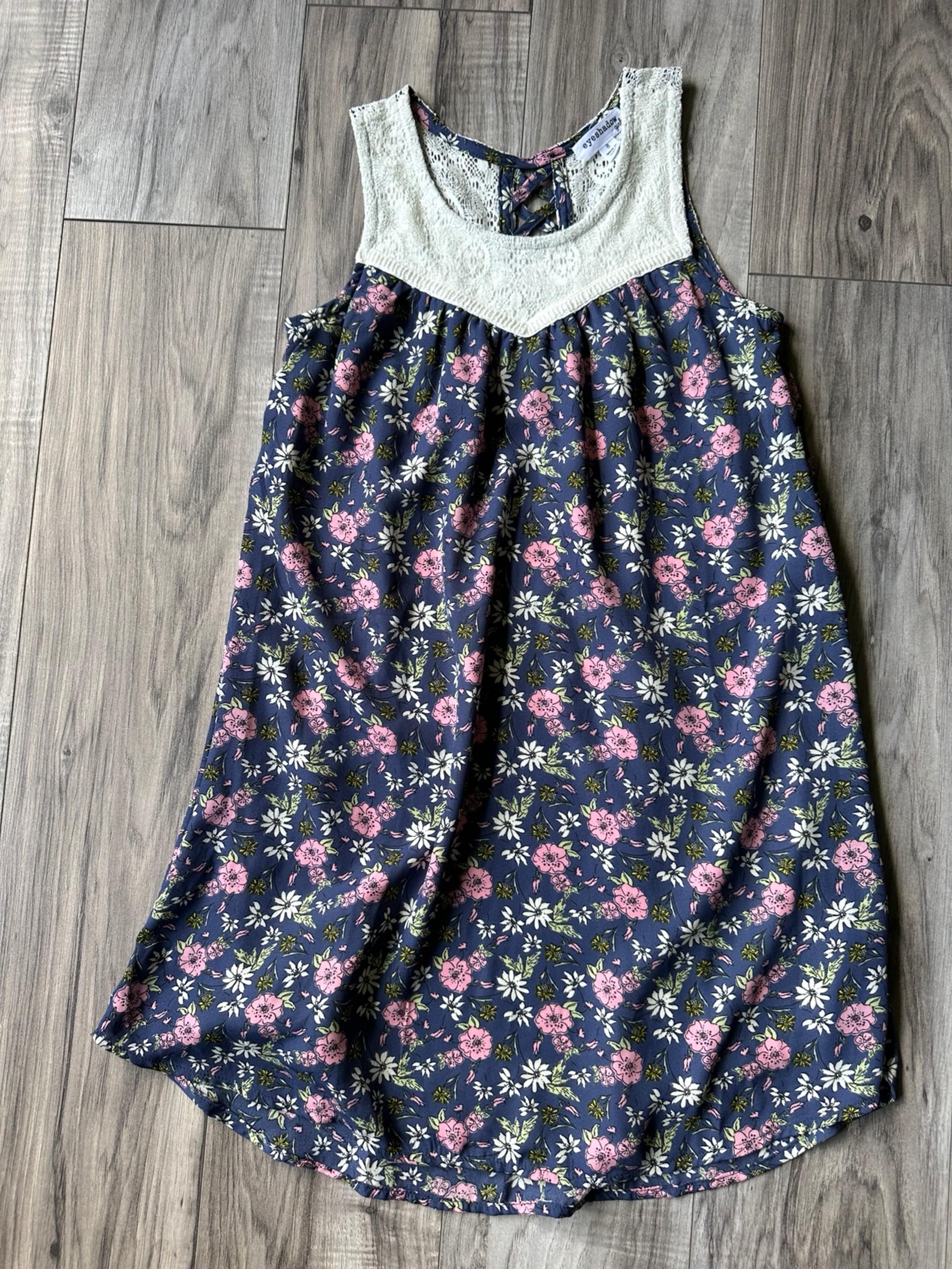 NWOT Girls Floral Dress Cream Lace Collar in Blue Pink&White Size 8 - Eyeshadow