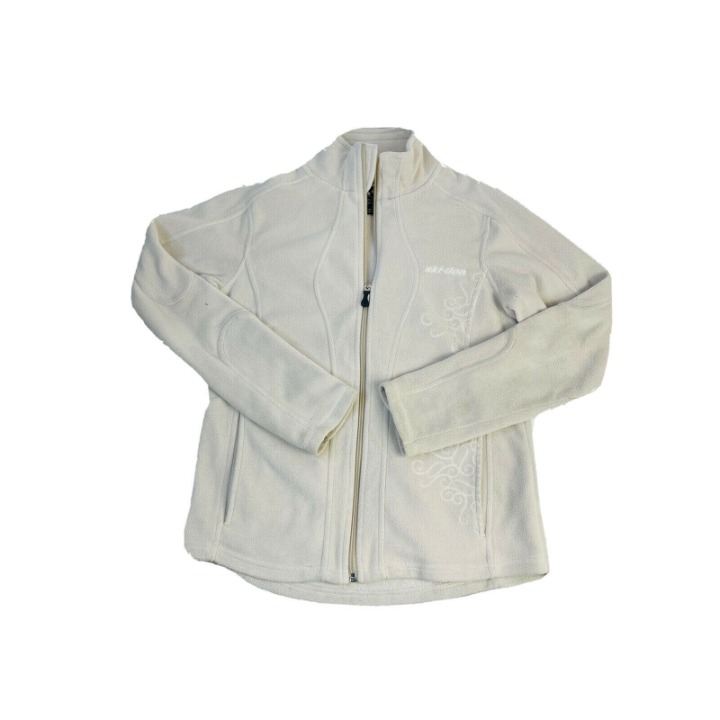 BRP Womens Small Ski-Doo Spell Out Full Zip Fleece Sweatshirt Jacket Ivory