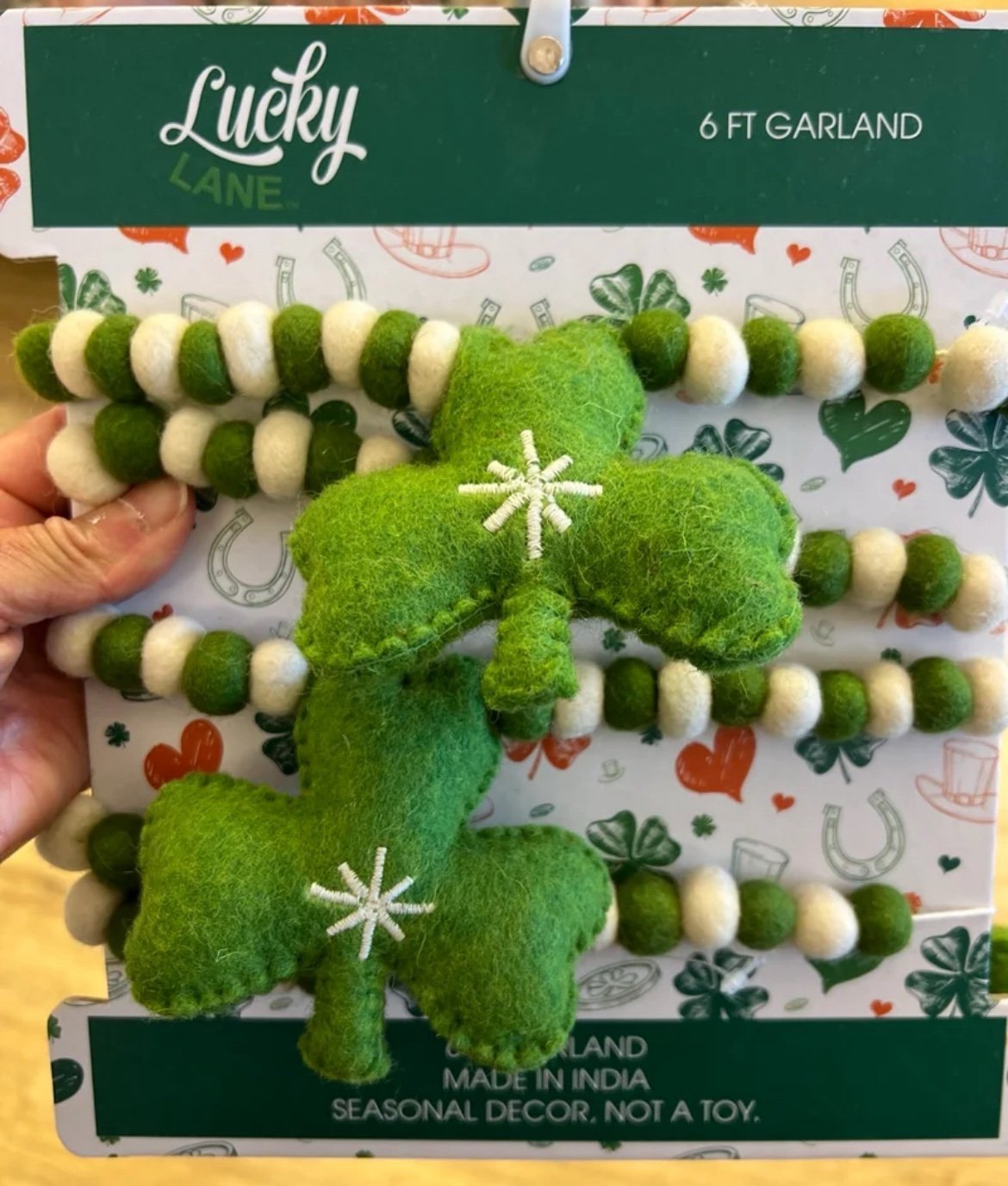 Wood felt Shamrocks garland.