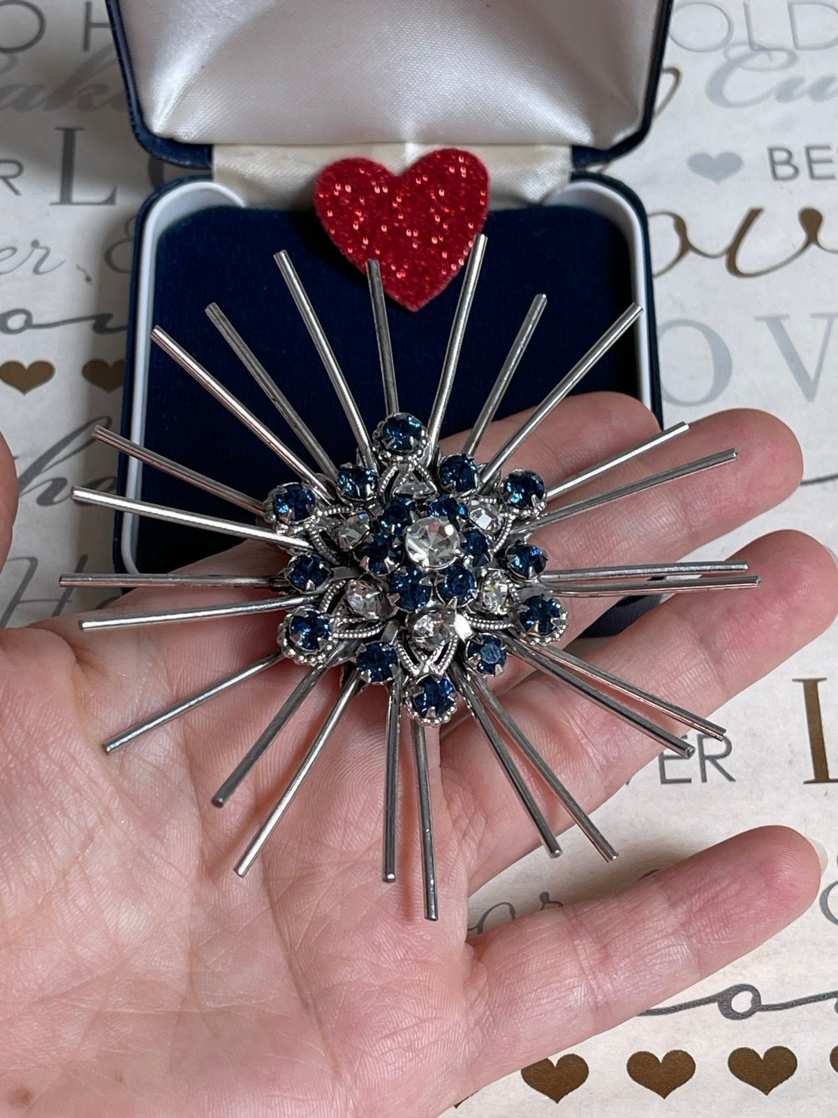 vintage brooch Palm Tree logo & P Sterling signed funky large blue