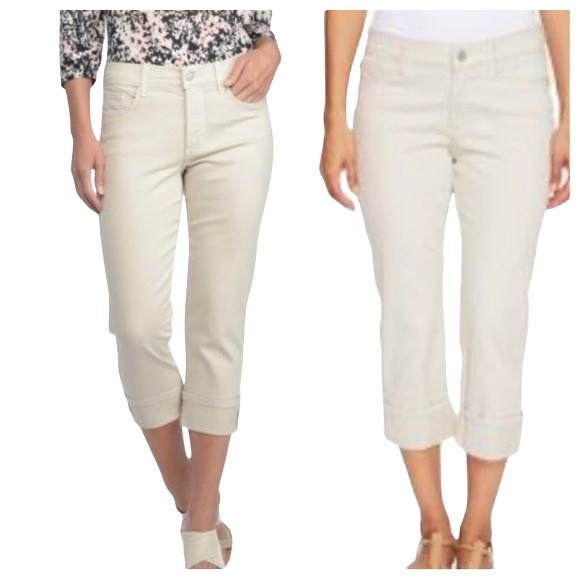 NYDJ Women's Size 6 Dayla Wide Cuff Capri Jeans Five Pockets Mid Rise Solid Crea