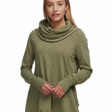 FREE PEOPLE Beach Cotton Cocoon Cowl Neck Pullover Top Olive Green Petite ECU