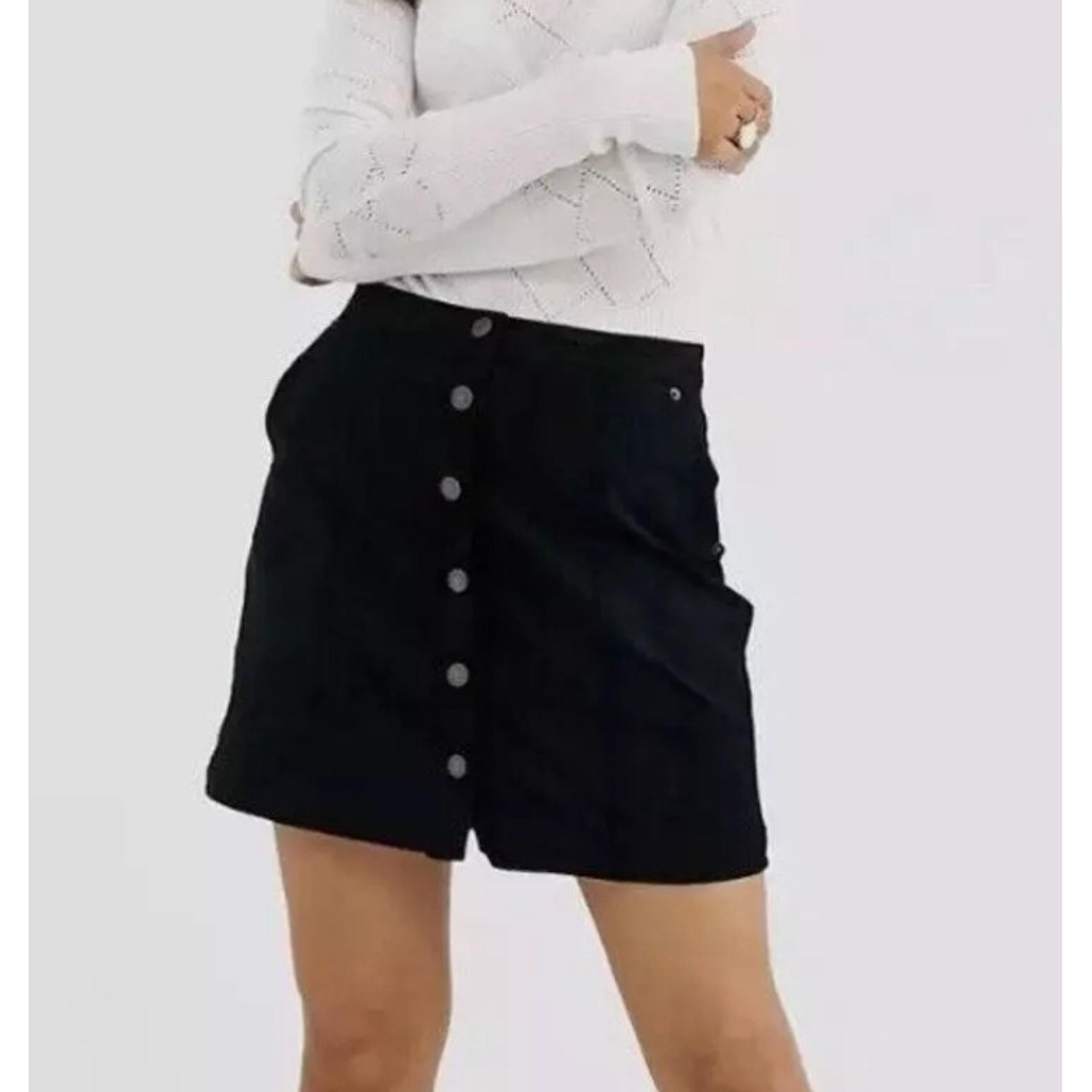 Abercrombie & Fitch XS Womens Black Faux Suede A Line Button Down Mini Skirt