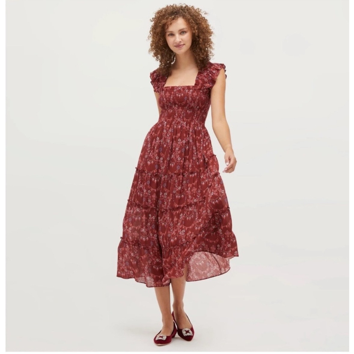 HILL HOUSE HOME Ellie Nap Dress Garnet Charm Scallop Burgundy Anice XS