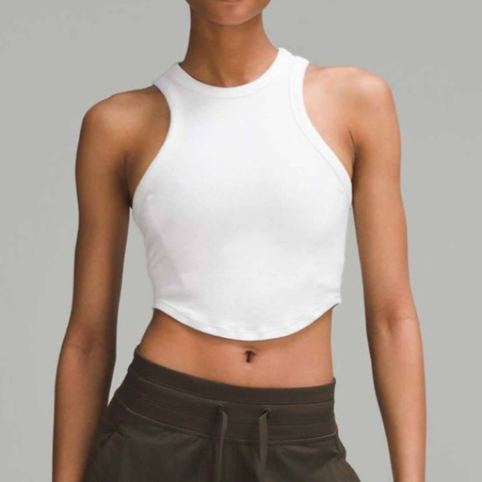 LULULEMON White Ribbed Hold Tight Cropped Soft Lightweight Tank Top Size 12