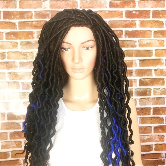 Handmade Black Wavy Faux Loc Wig