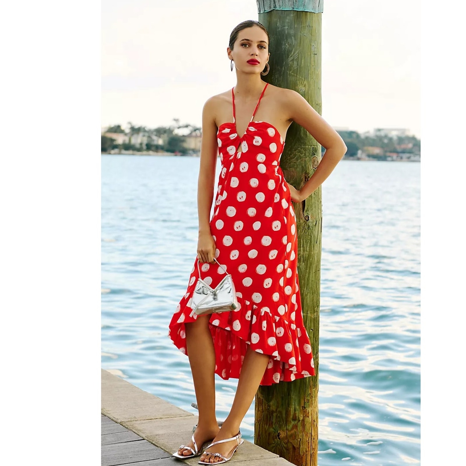 NWT Anthropologie Plenty by Tracy Reese Halter High-Low Ruffle Dress 248 XL Red